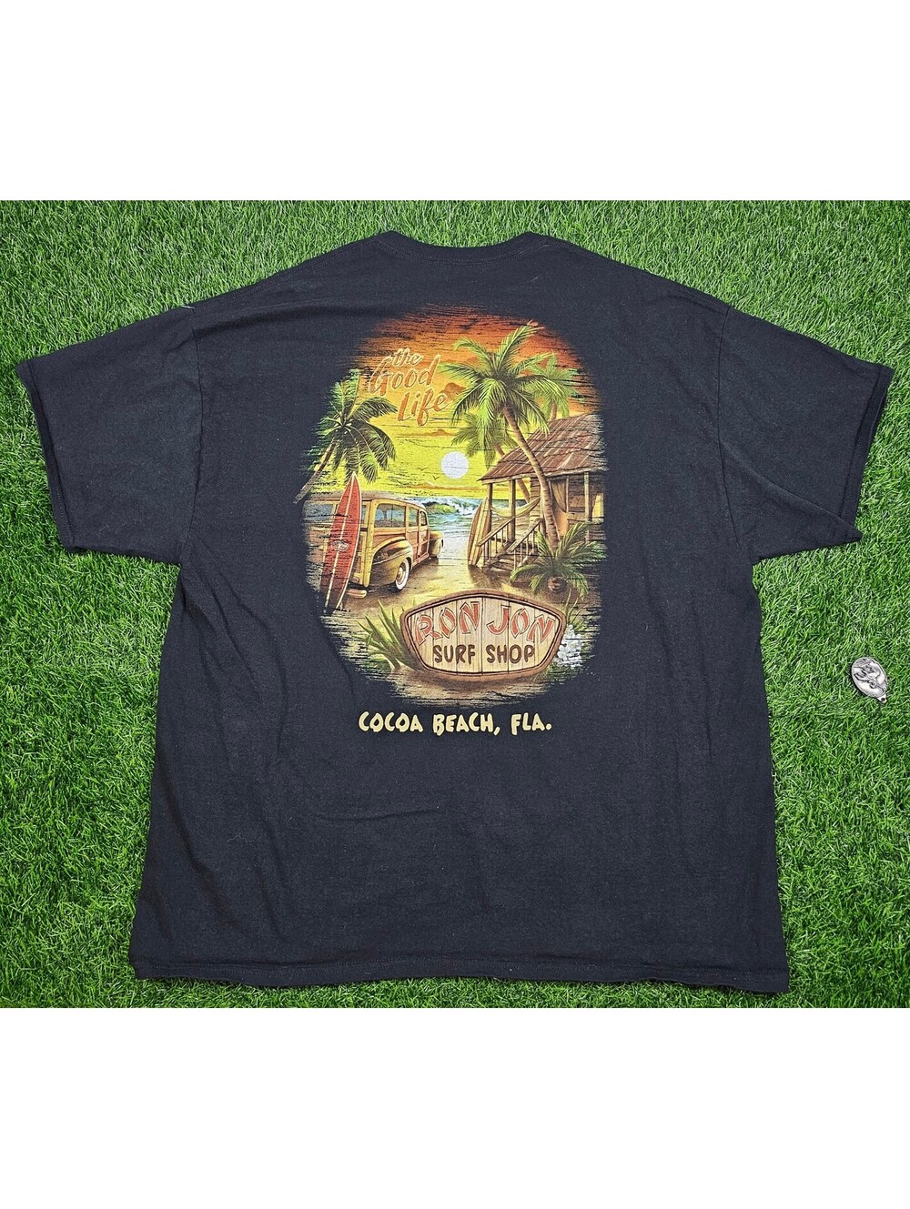 Ron Jon Surf Shop Cocoa Beach Florida Black Pocket T Shirt Size XXL 2000s SURF